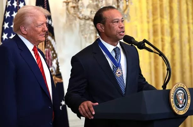 Donald Trump catches Tiger Woods off guard as he’s forced to speak at White House event